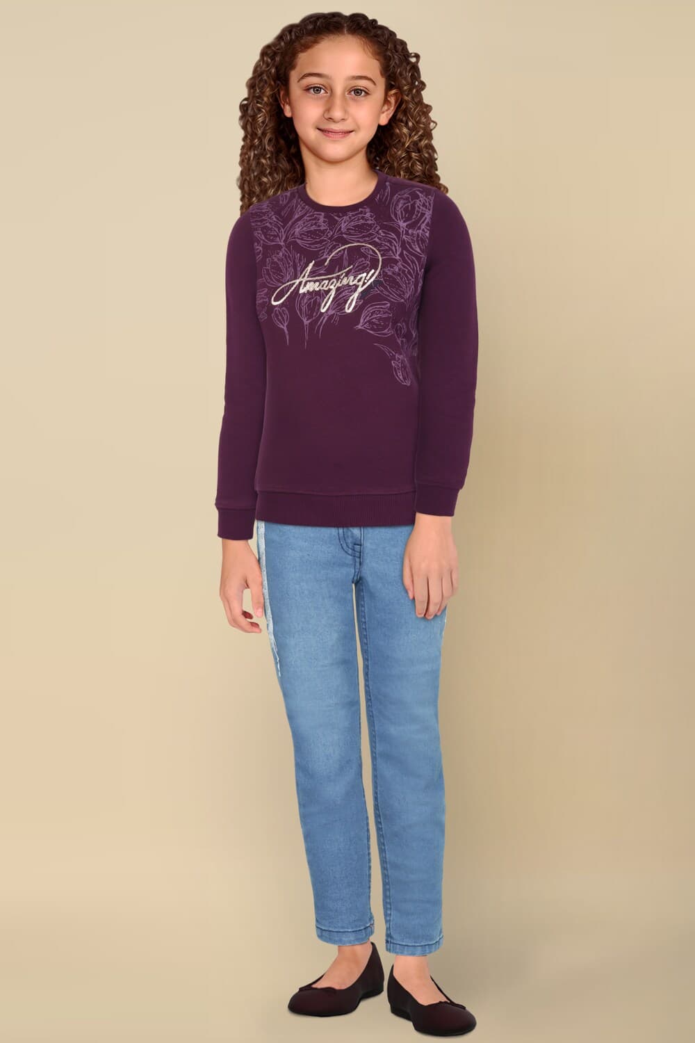 Girls Purple Printed Regular Fit Sweatshirt | Allen Solly