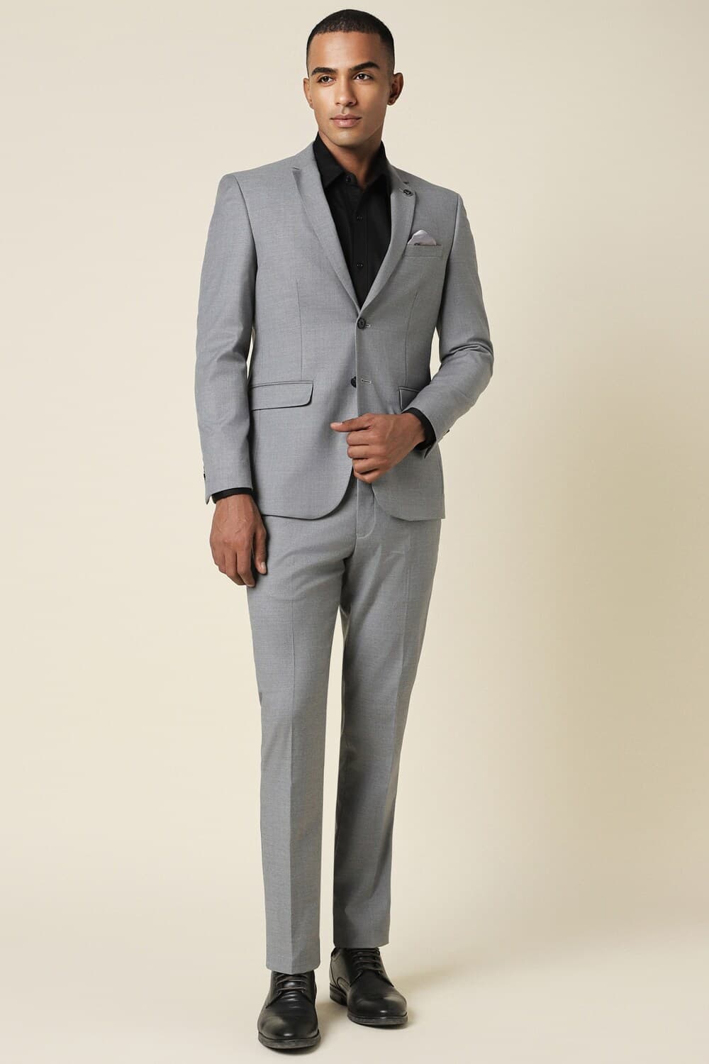 Men Grey Slim Fit Textured Party Two Piece Suit