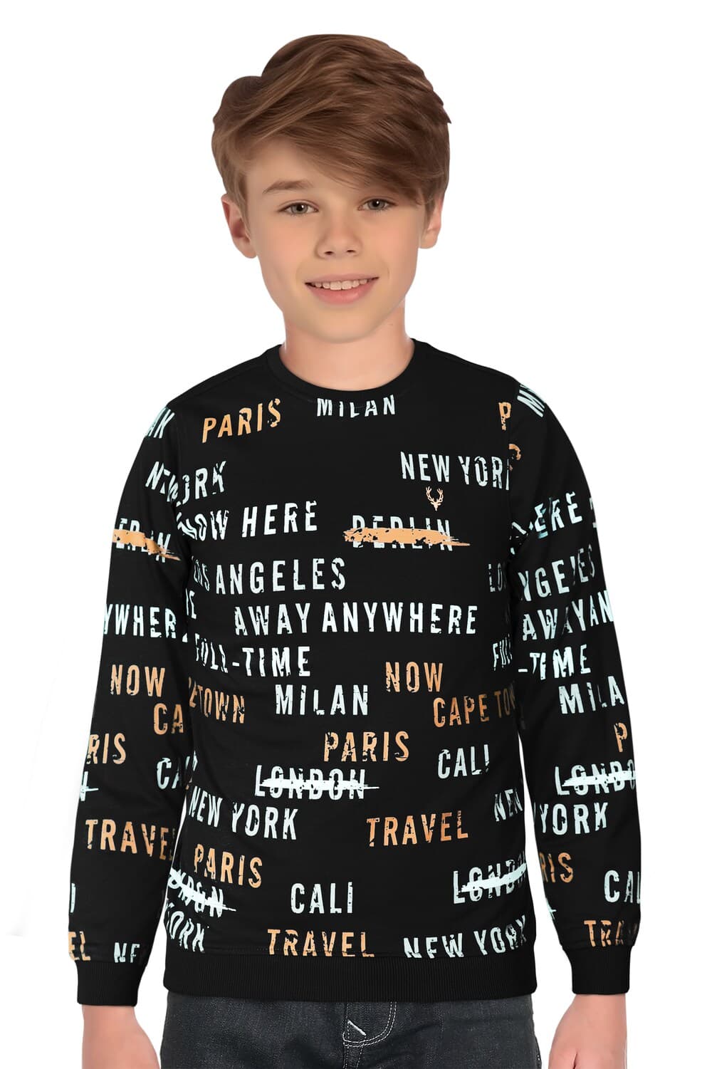 Boys Black Printed Regular Fit Sweatshirt