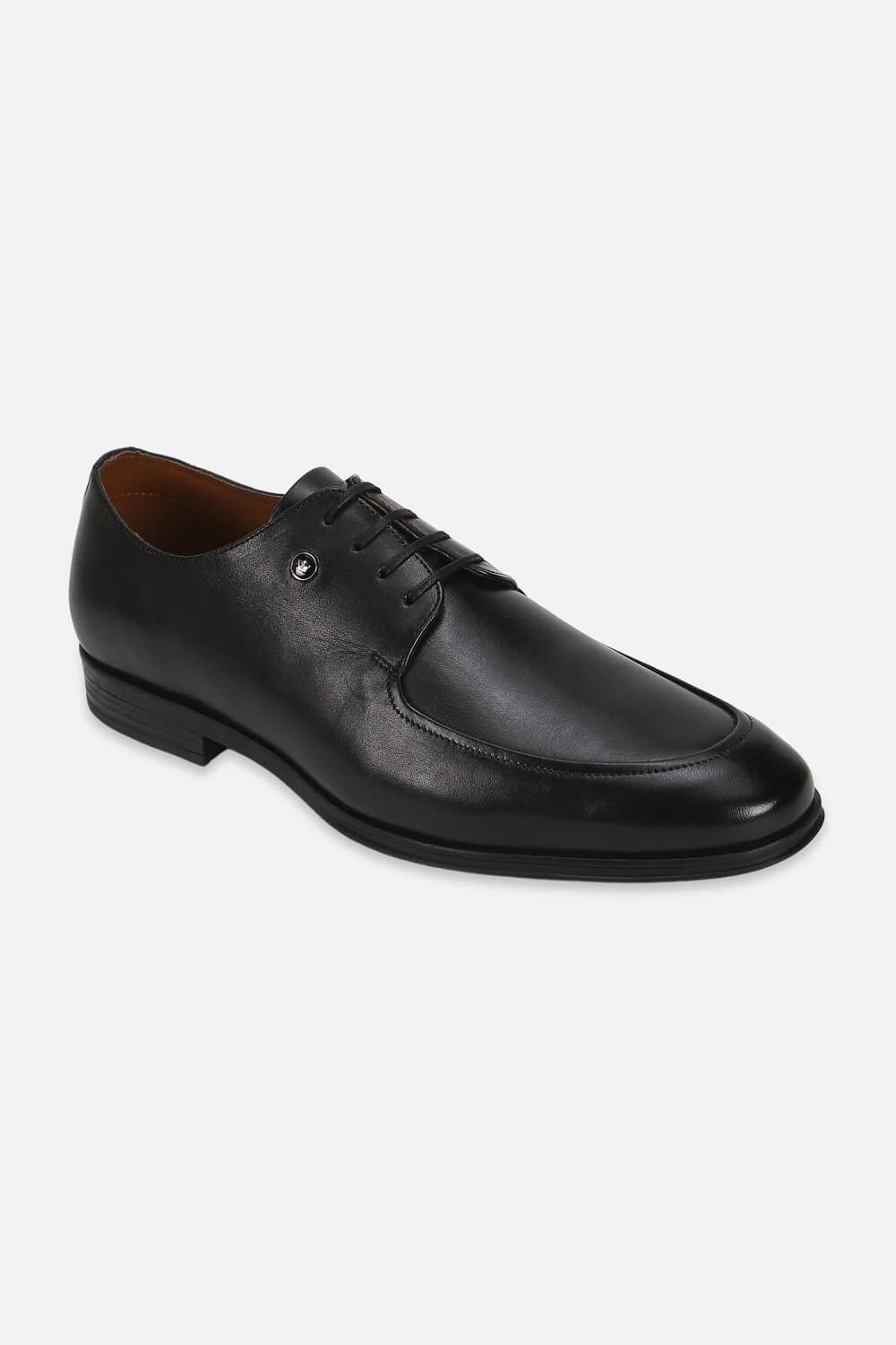 Men Black Solid Derby Formal Imported Premium Leather Light Weight Breathable Lining Slip Resistant Flexible Toe Shoes | Louisphilippe