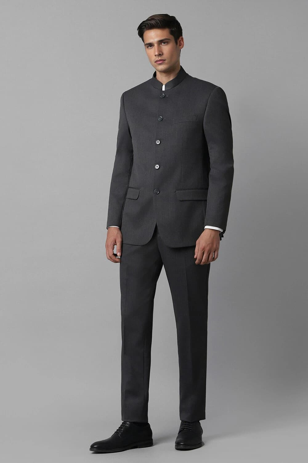 Men Grey Regular Fit Textured Formal Two Piece Suit | Louisphilippe