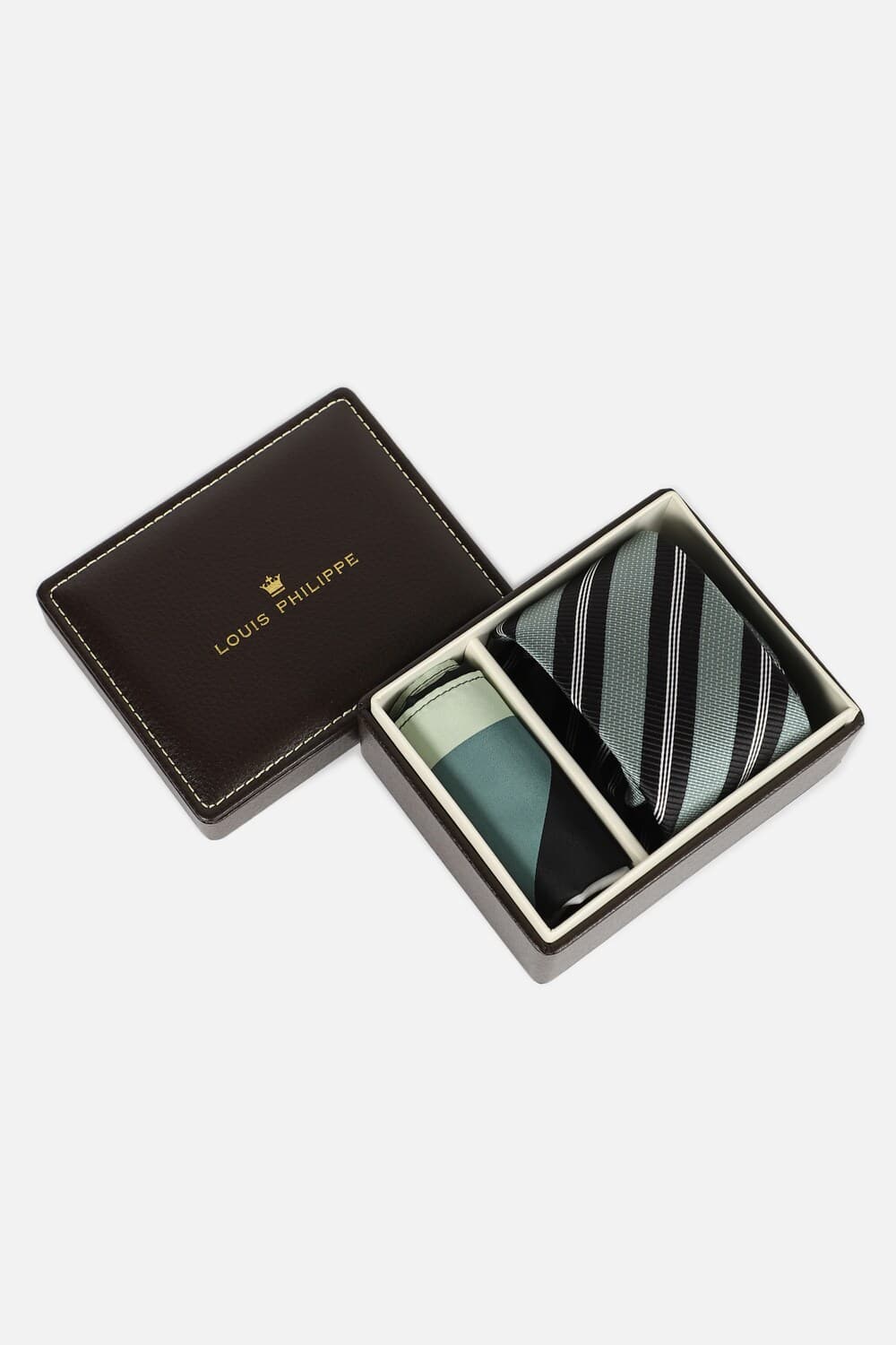 Men Green Print Tie and Pocket Square | Louisphilippe