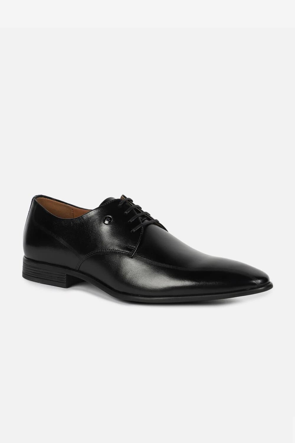 Men Black Solid Derby Formal Imported Premium Leather Light Weight Breathable Lining Slip Resistant Flexible Toe Shoes | Louisphilippe