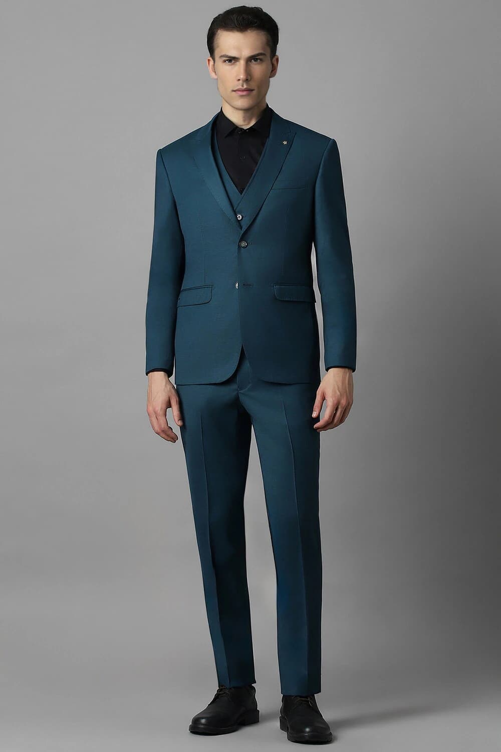 Men Navy Slim Fit Check Formal Three Piece Suit | Louisphilippe