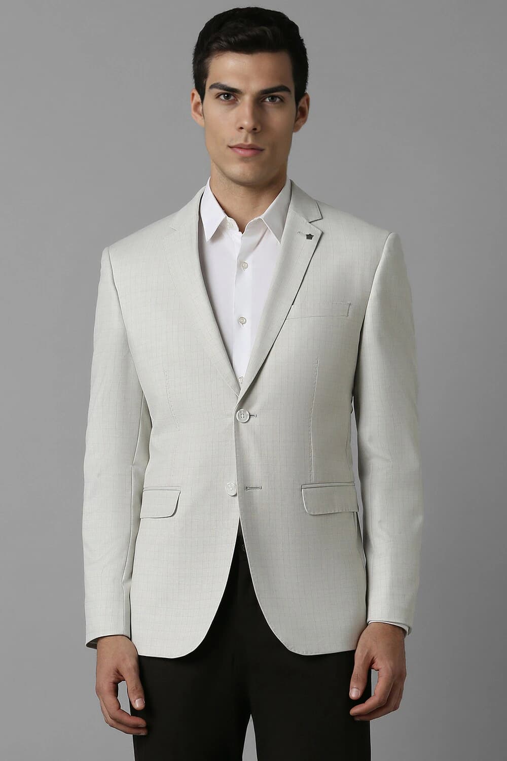 Men Grey Slim Fit Check Formal Blazer | Louisphilippe Men Grey Slim Fit Check Formal Blazer | Louisphilippe