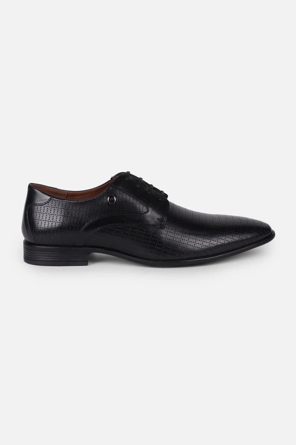 Men Black Perforated Derby Formal Imported Premium Leather Light Weight Breathable Lining Slip Resistant Flexible Toe Shoes | Louisphilippe