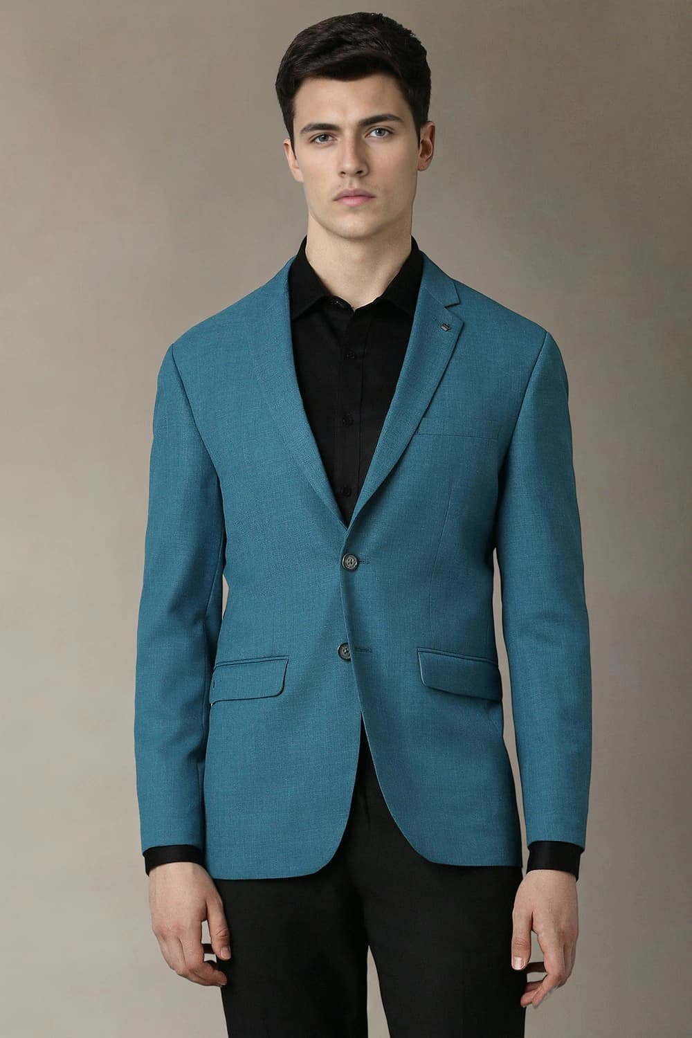 Men Blue Slim Fit Textured Formal Blazer | Louisphilippe