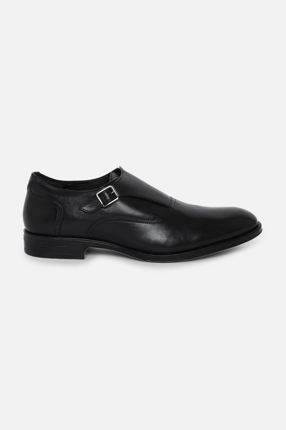 Men Classic Leather Black Monk Strap Slip On Shoes | Louisphilippe