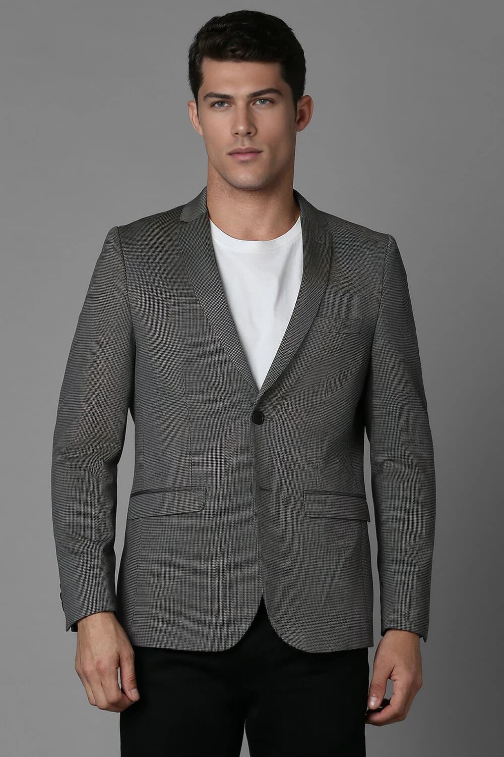 Men Grey Super Slim Fit Print Casual Blazer | Louisphilippe