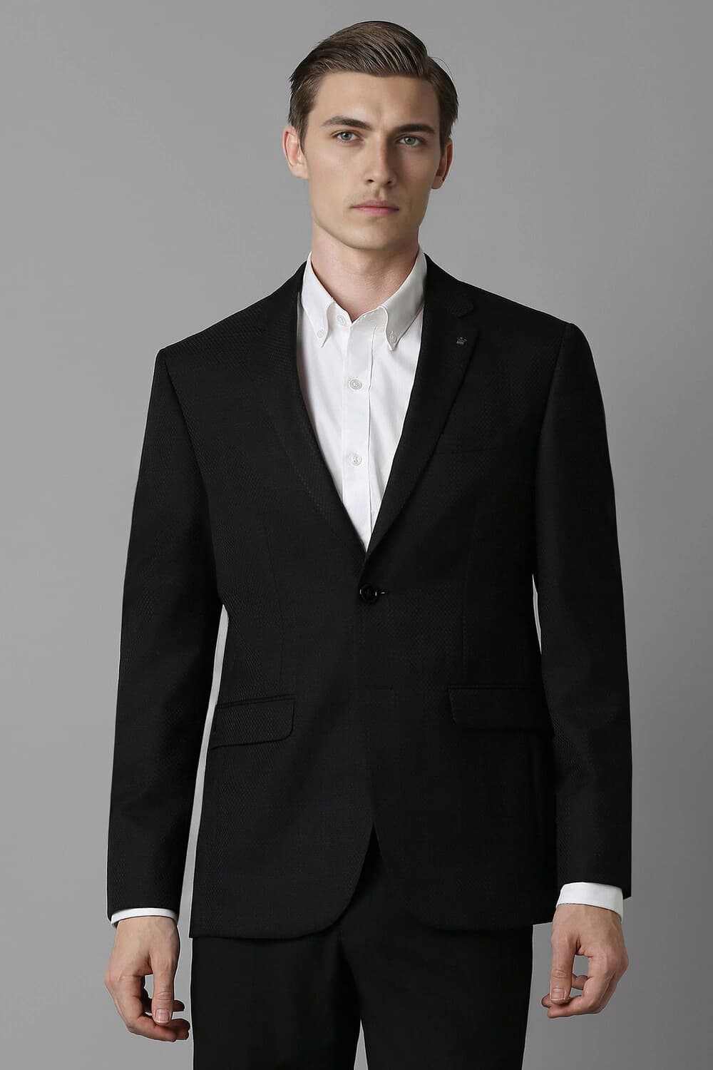 Men Black Slim Fit Check Formal Blazer | Louisphilippe