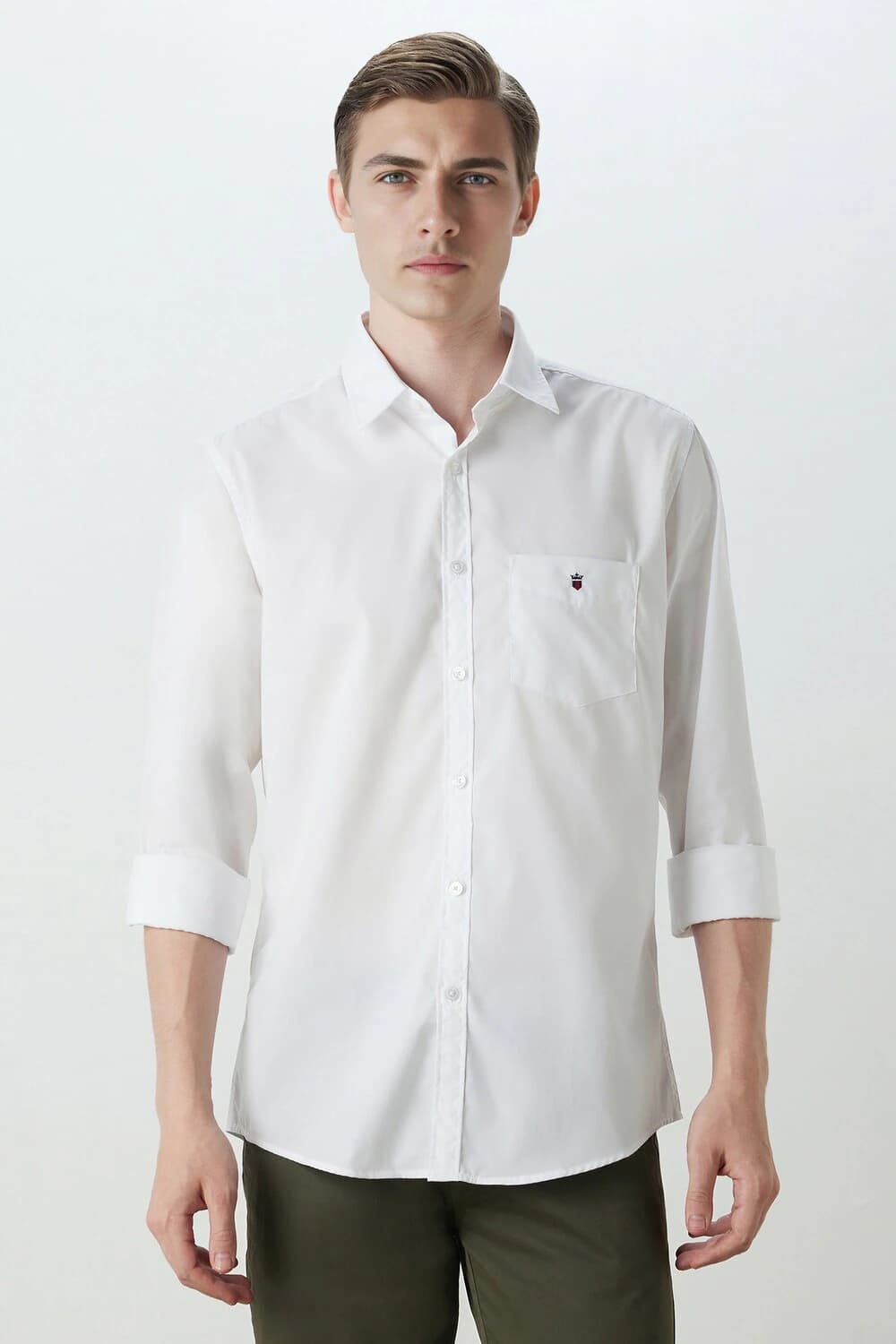 Men White Slim Fit Solid Full Sleeves Casual Shirt | Louisphilippe