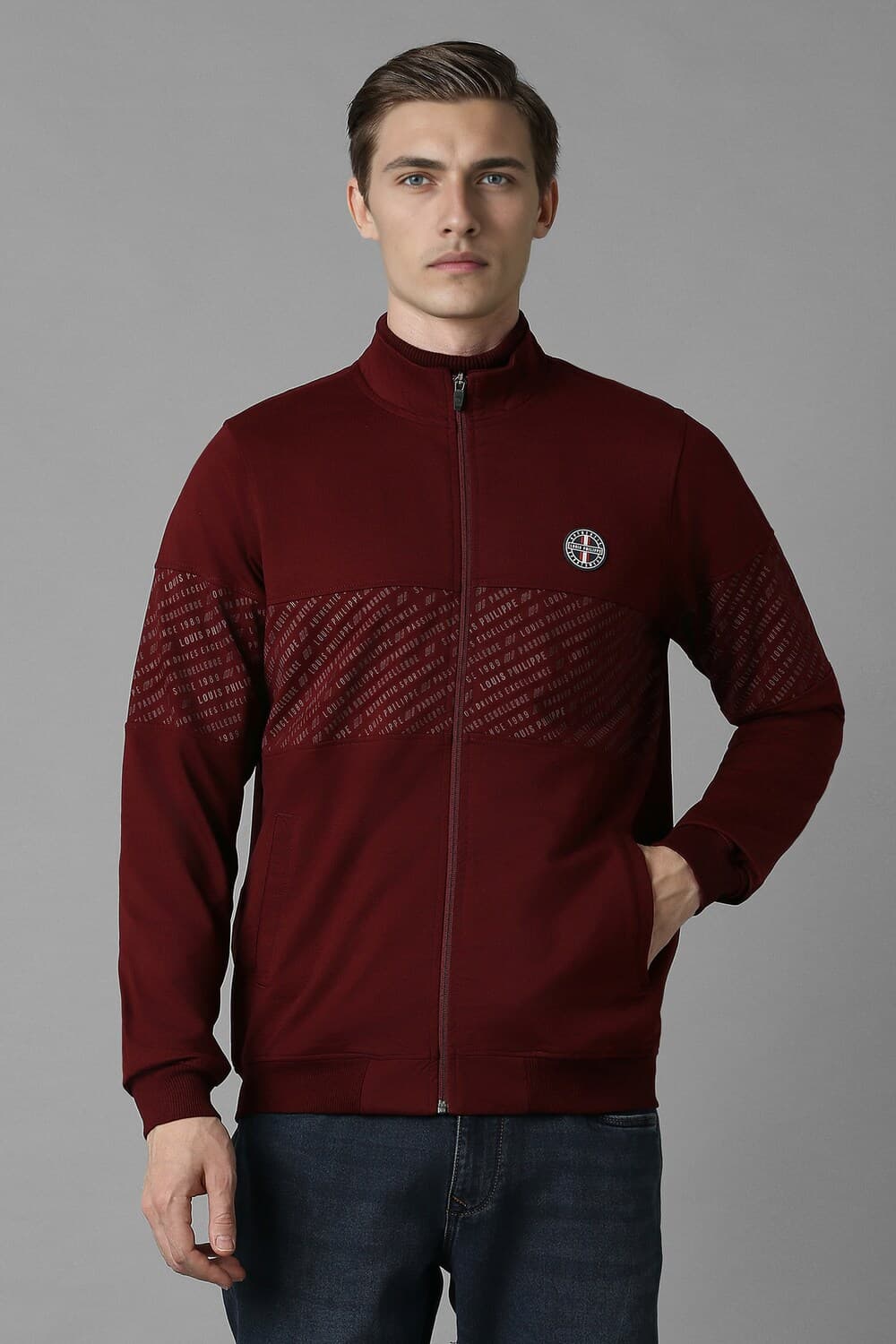 Men Casual Maroon Print Sweatshirt | Louisphilippe