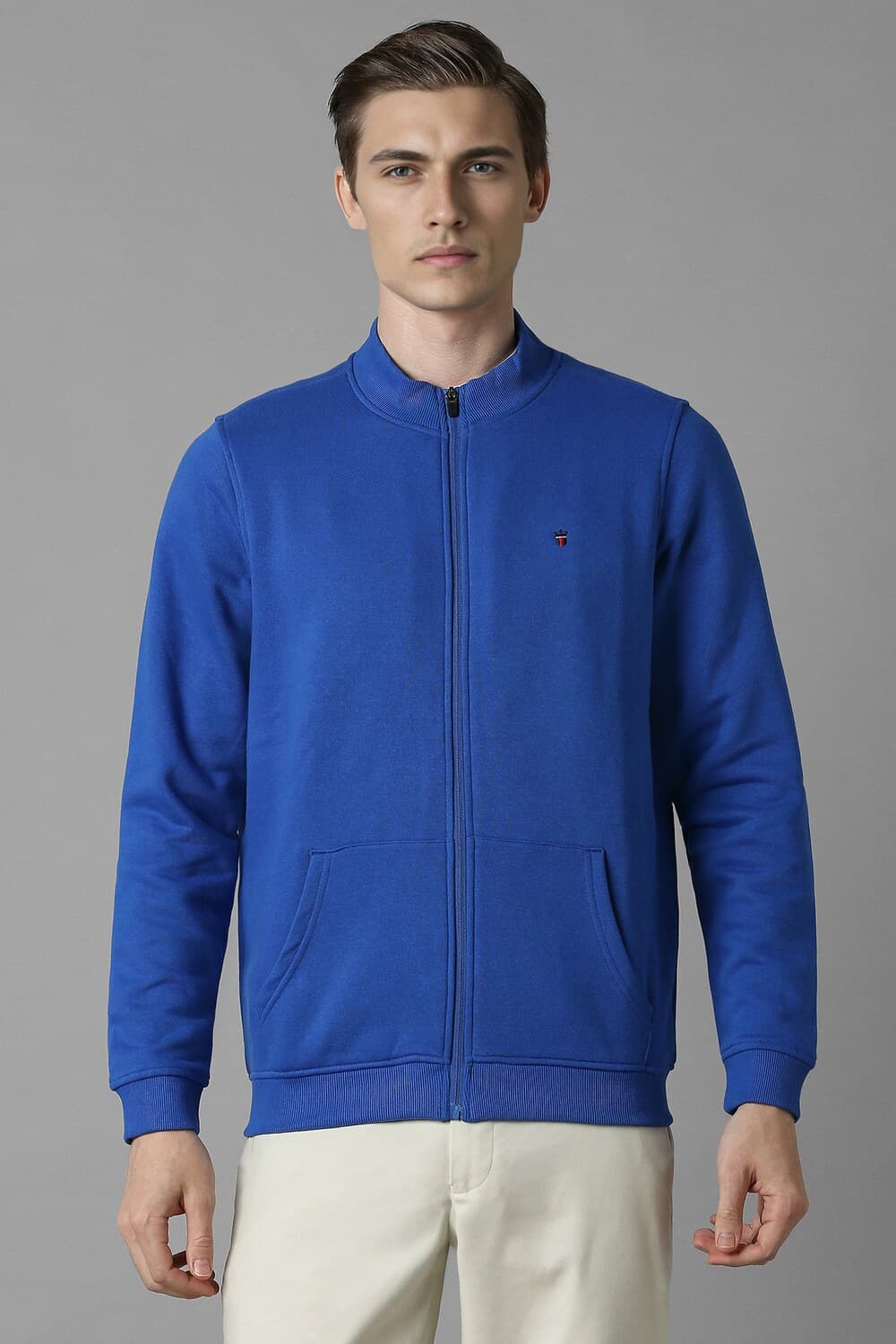 Men Casual Blue Textured Sweatshirt | Louisphilippe