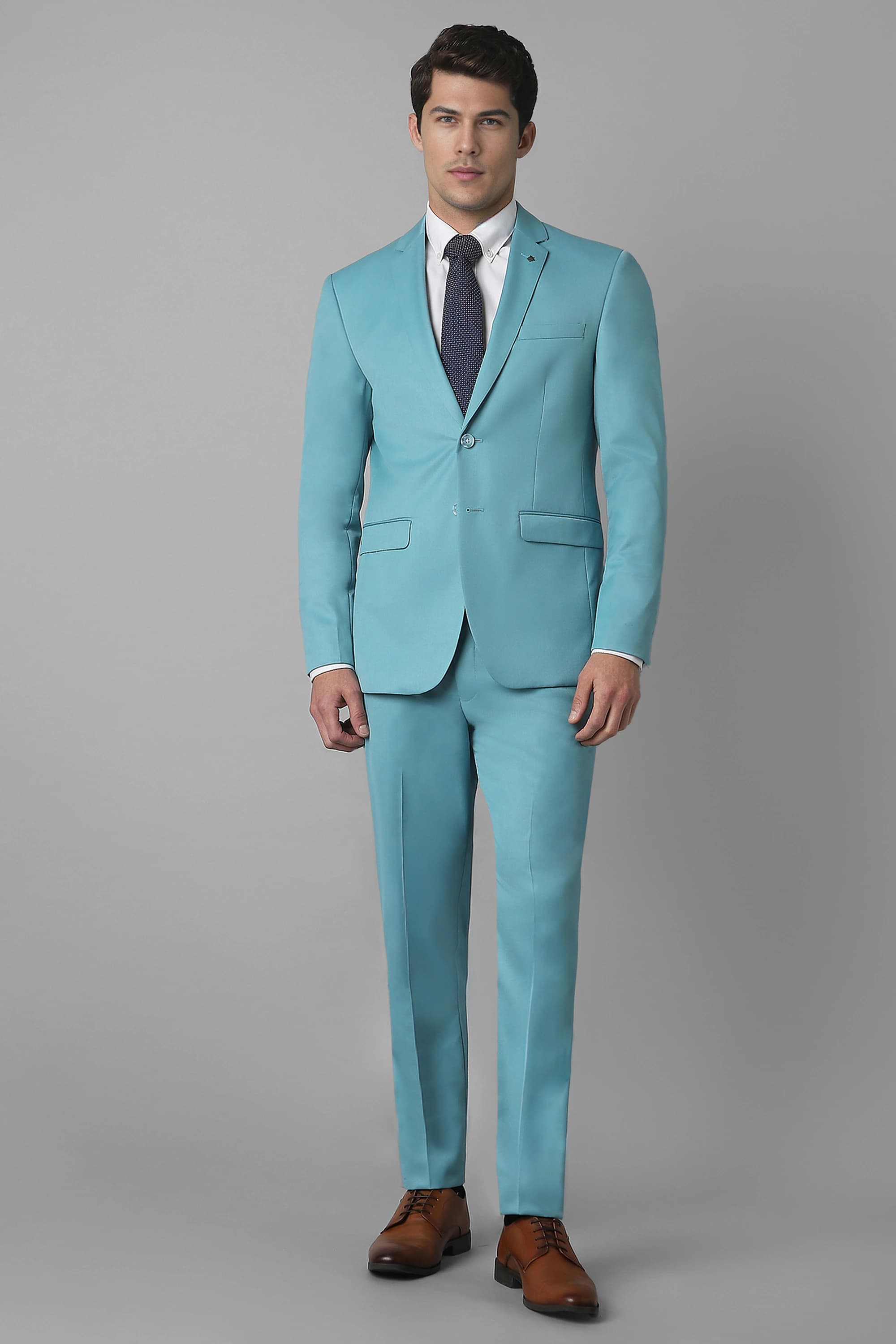 Men Blue Slim Fit Solid Formal Two Piece Suit | Louisphilippe