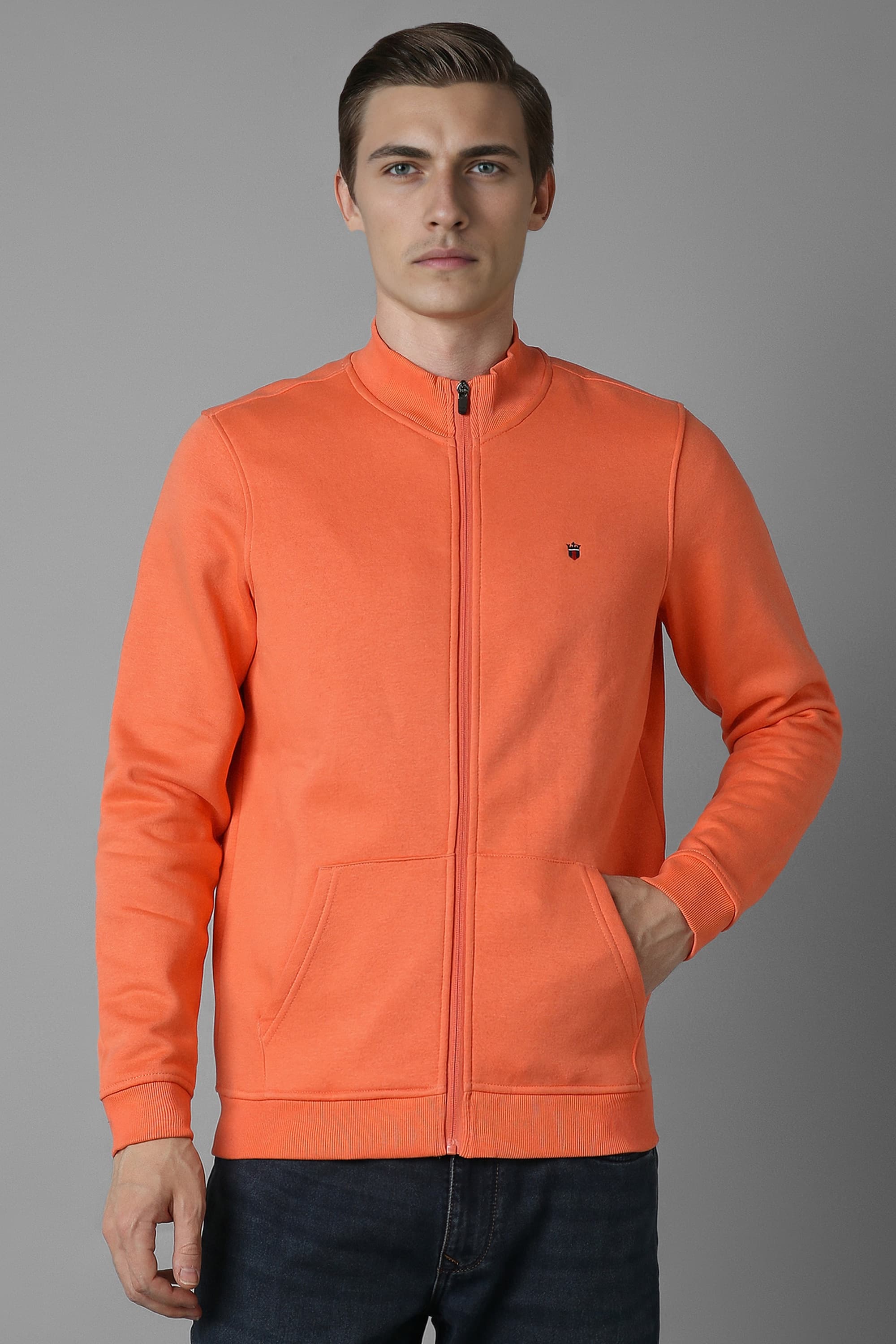 Men Casual Orange Textured Sweatshirt | Louisphilippe