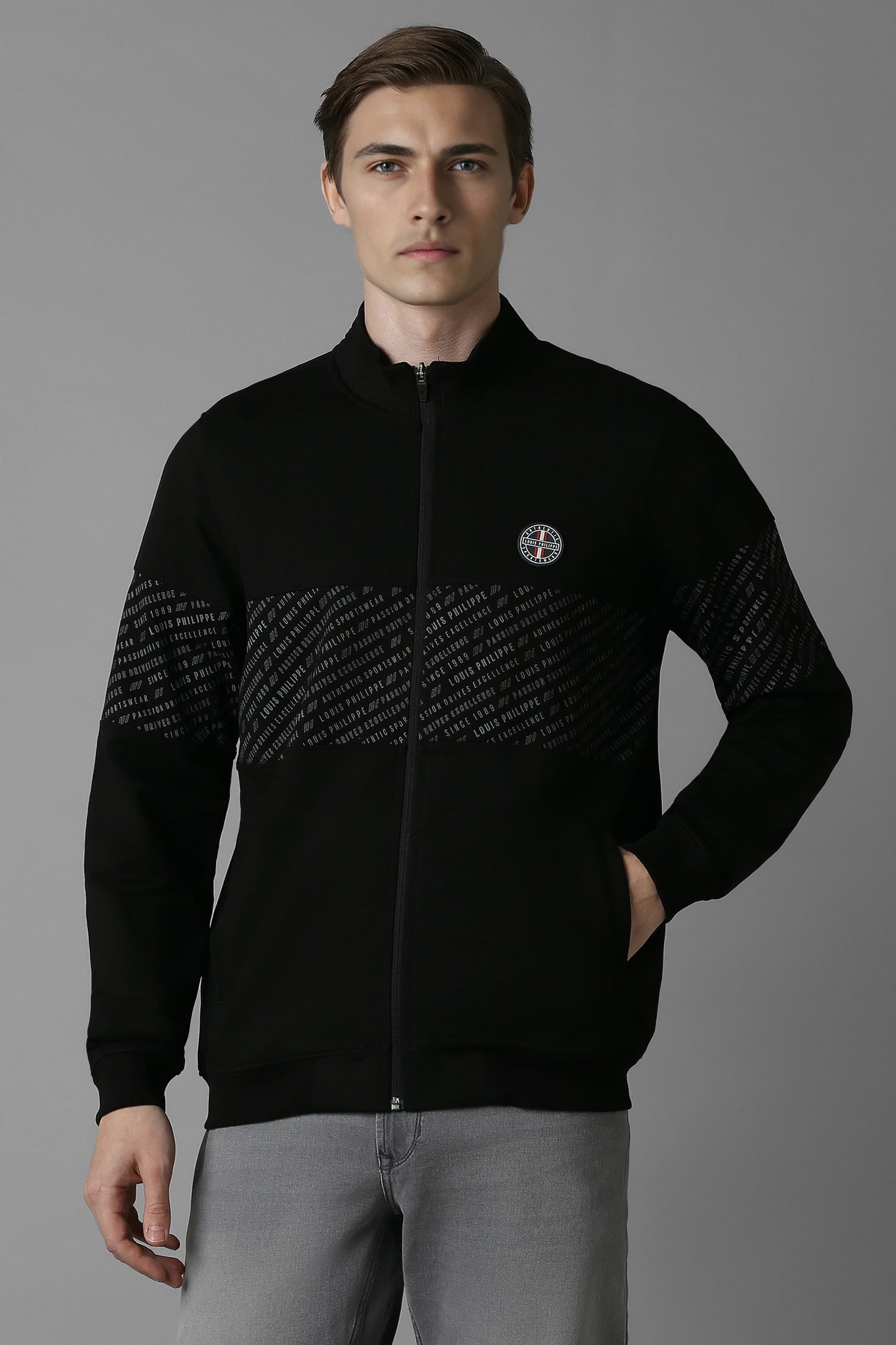 Men Casual Black Print Sweatshirt | Louisphilippe
