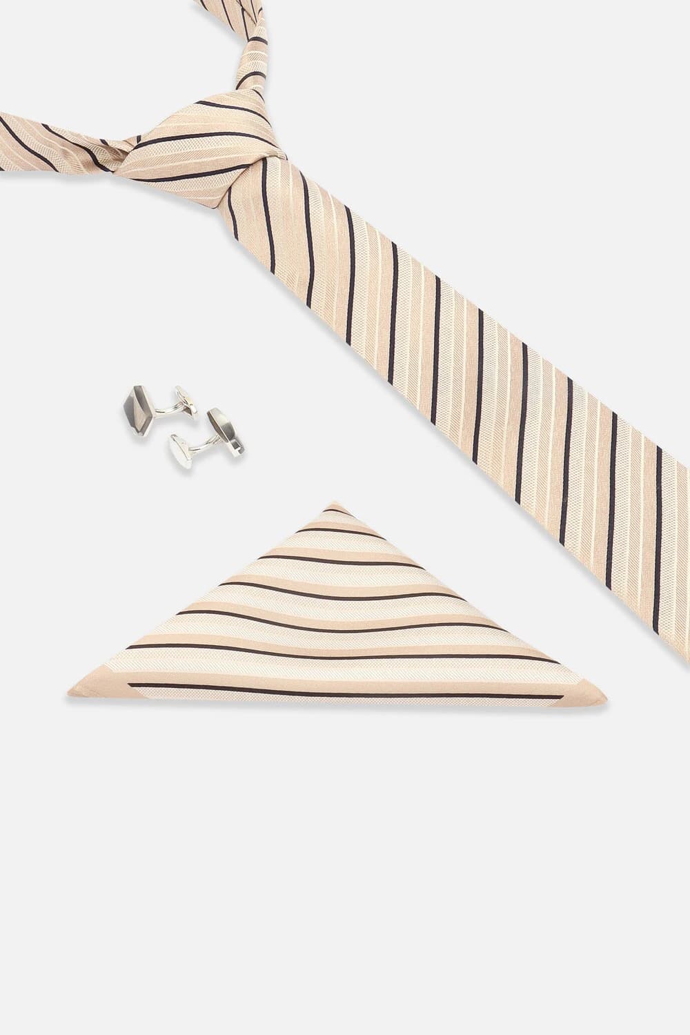 Men Beige Print Tie Pocket Square And Cufflink | Louisphilippe