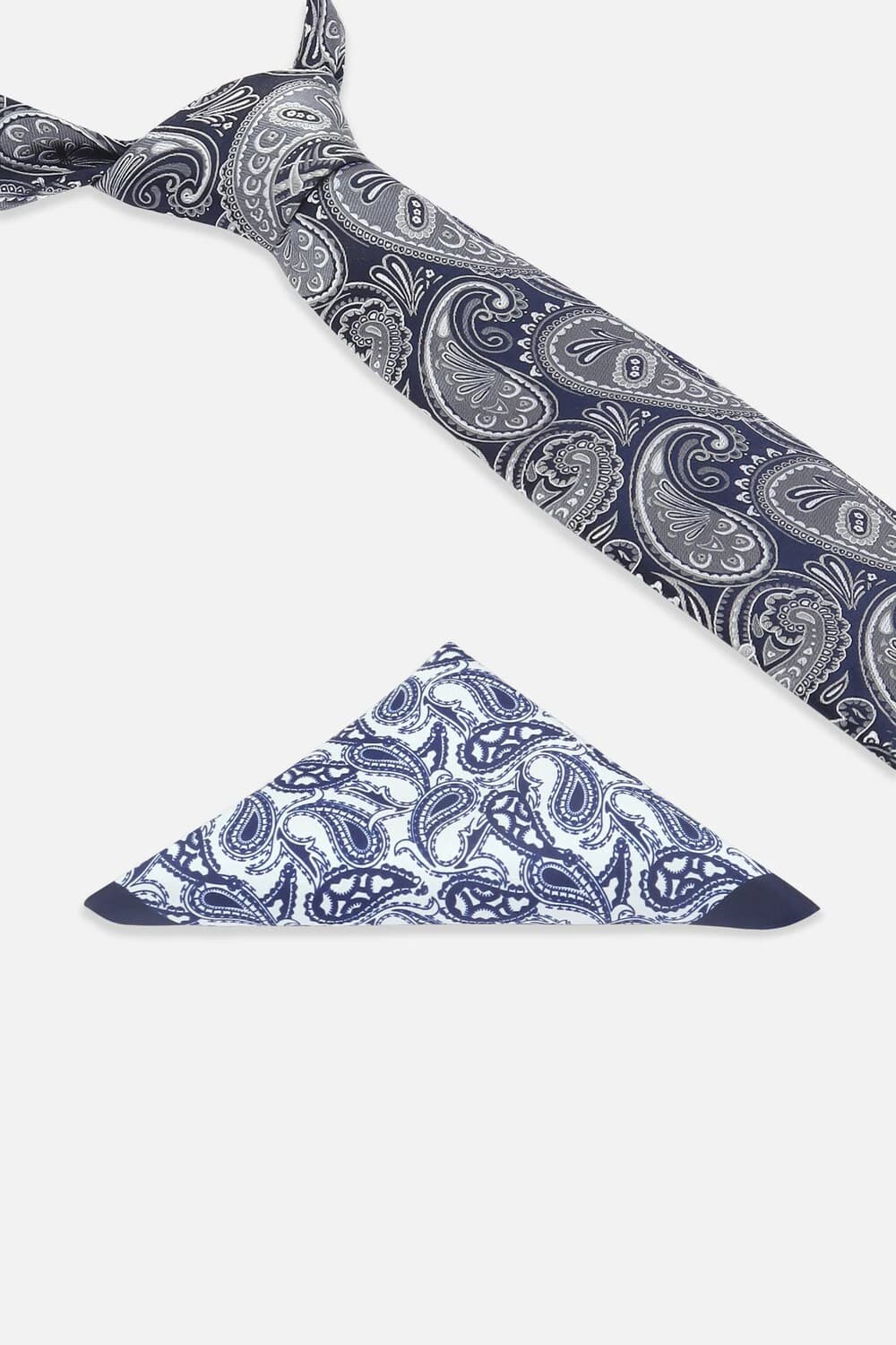 Men Navy Embroidered Tie and Pocket Square | Louisphilippe