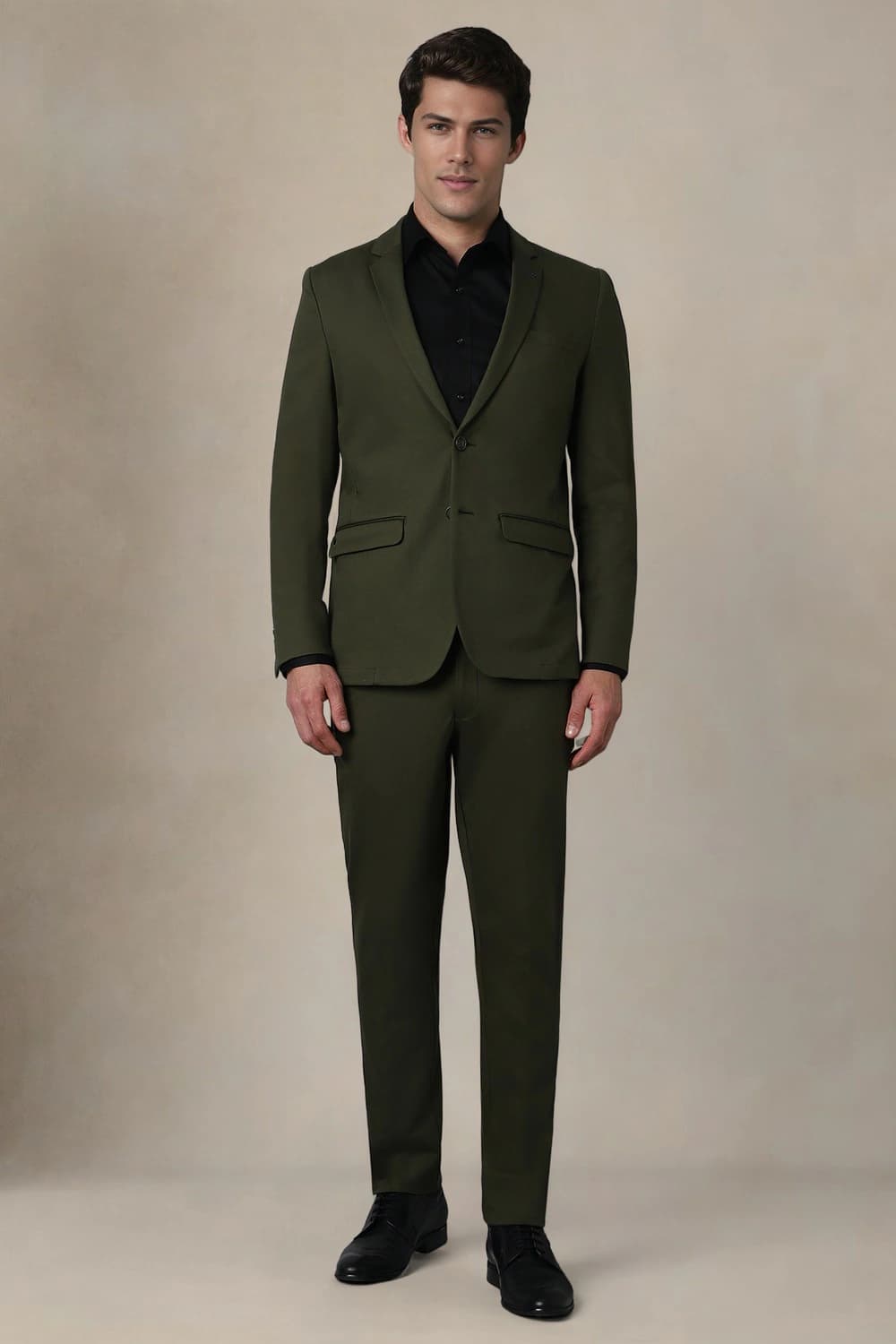 Men Olive Slim Fit Solid Formal Two Piece Suit | Louisphilippe