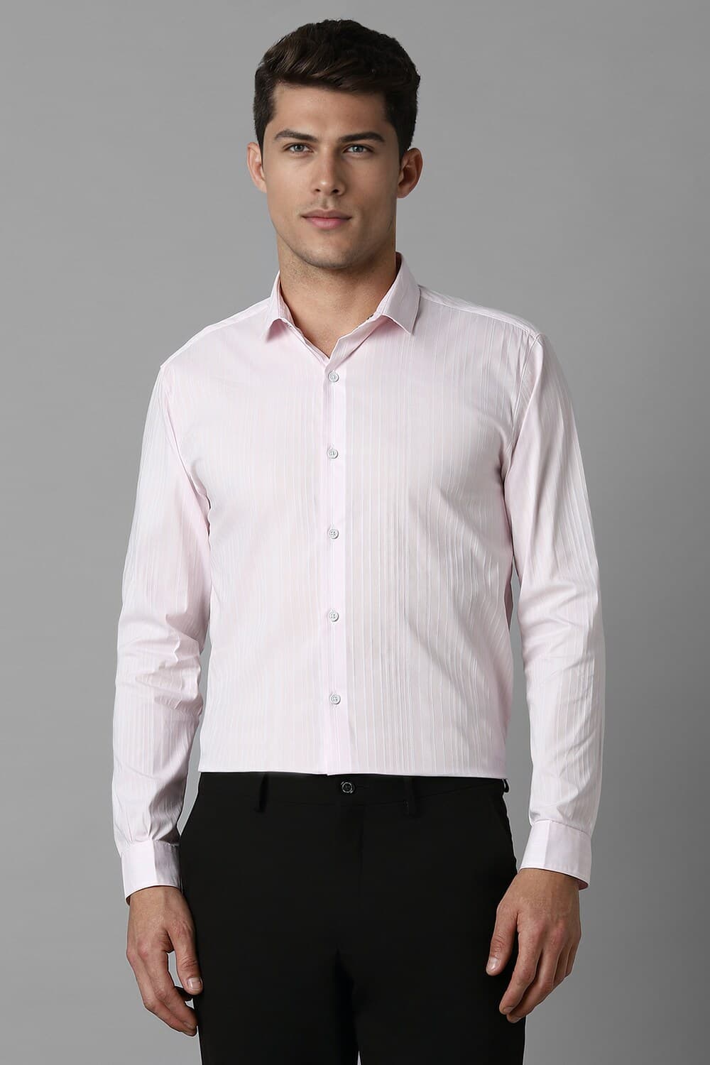 Men Pink Super Slim Fit Stripe Full Sleeves Formal Shirt | Louisphilippe