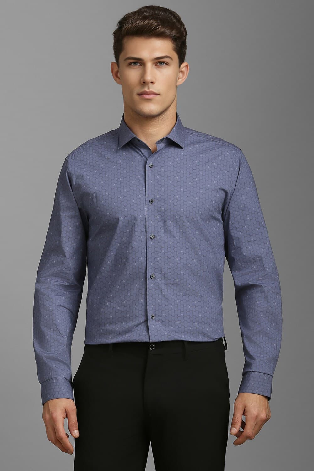 Men Navy Super Slim Fit Print Full Sleeves Casual Shirt | Louisphilippe