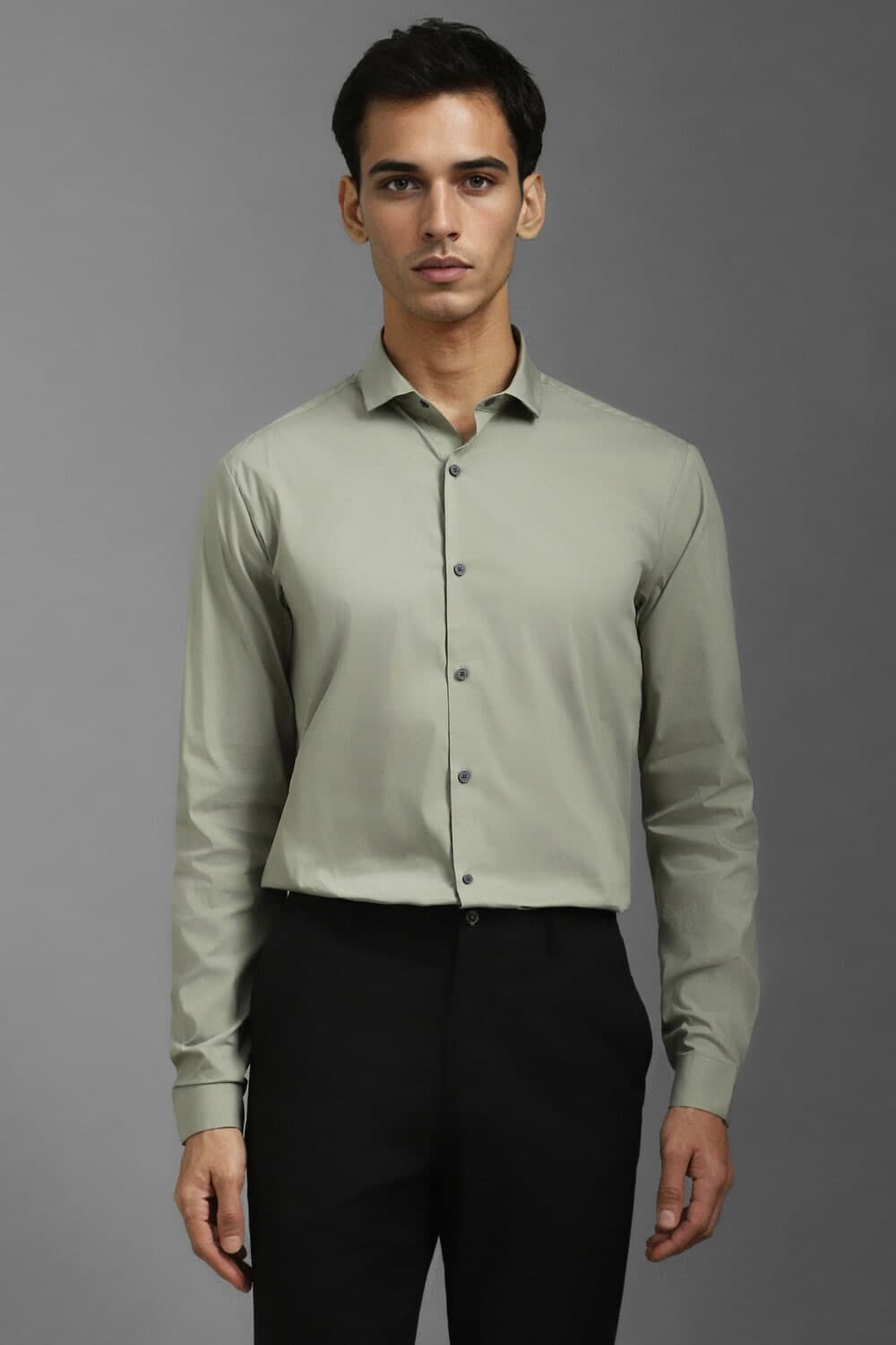 Men Olive Super Slim Fit Solid Full Sleeves Casual Shirt | Louisphilippe