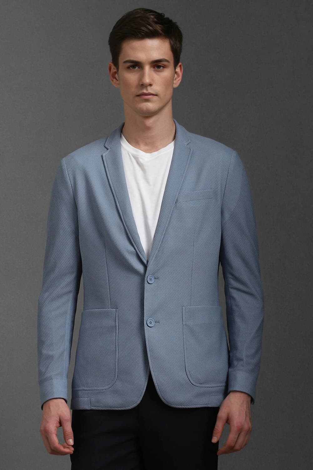 Men Light Blue Super Slim Fit Textured Casual Blazer | Louisphilippe