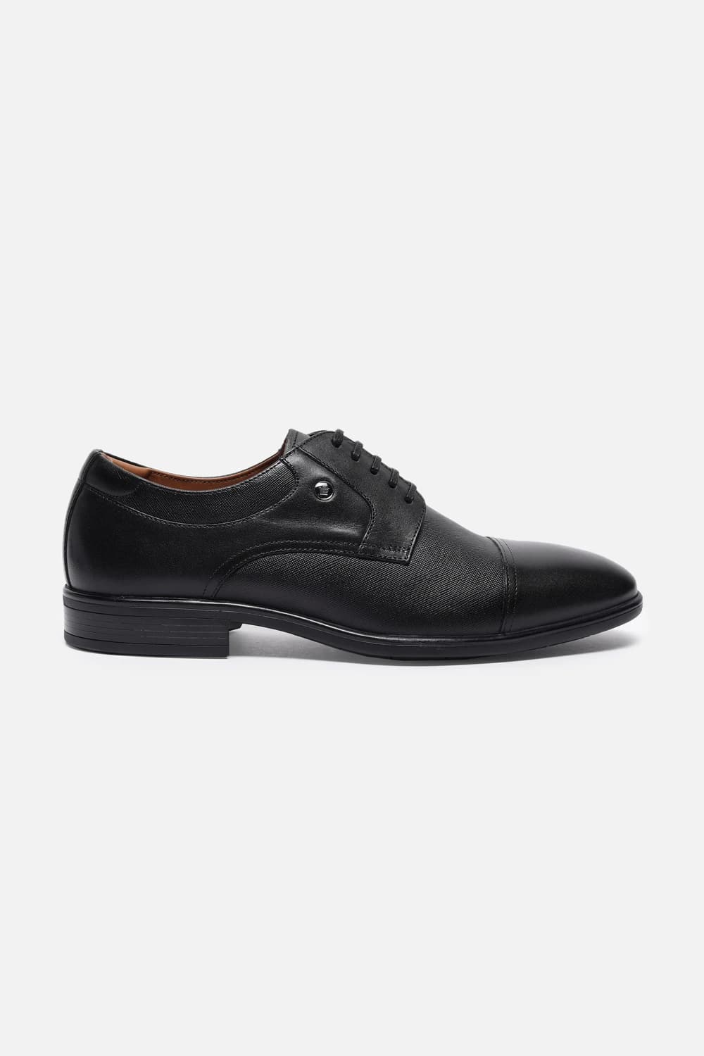 Men Cap toe Derby Leather Black Lace Up Shoes | Louisphilippe