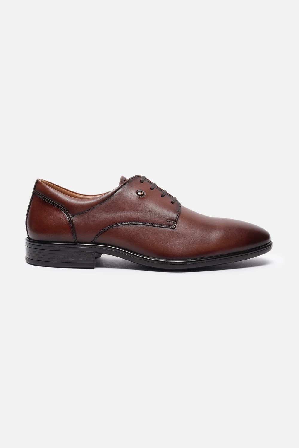Men Classic Plain Toe Derby Leather Brown Lace Up Shoes | Louisphilippe