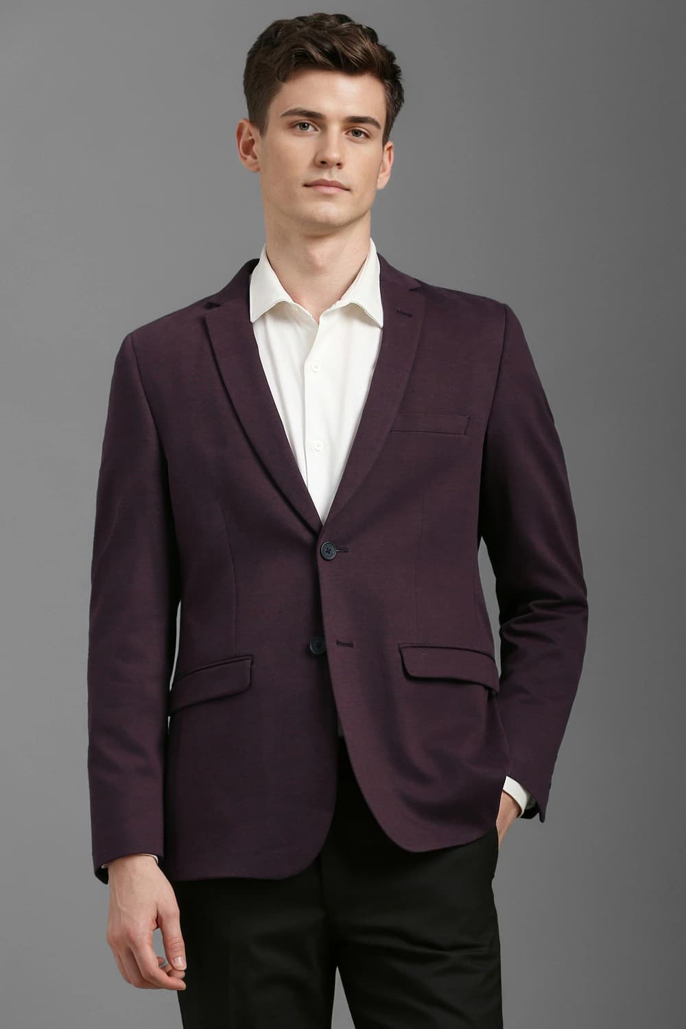 Men Purple Super Slim Fit Textured Formal Blazer | Louisphilippe