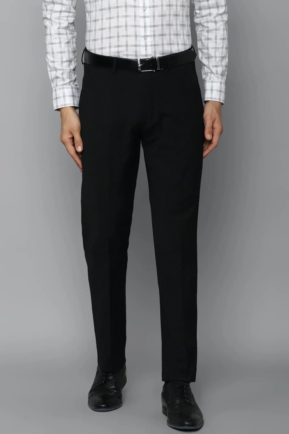 Men Black Slim Fit Textured Flat Front Formal Trousers | Louisphilippe Men Black Slim Fit Textured Flat Front Formal Trousers | Louisphilippe