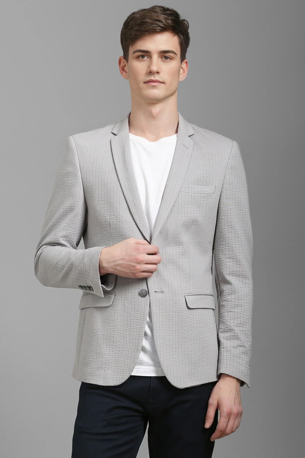Men Grey Super Slim Fit Textured Casual Blazer | Louisphilippe