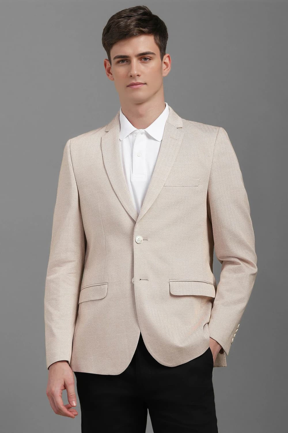 Men Beige Super Slim Fit Check Casual Blazer | Louisphilippe