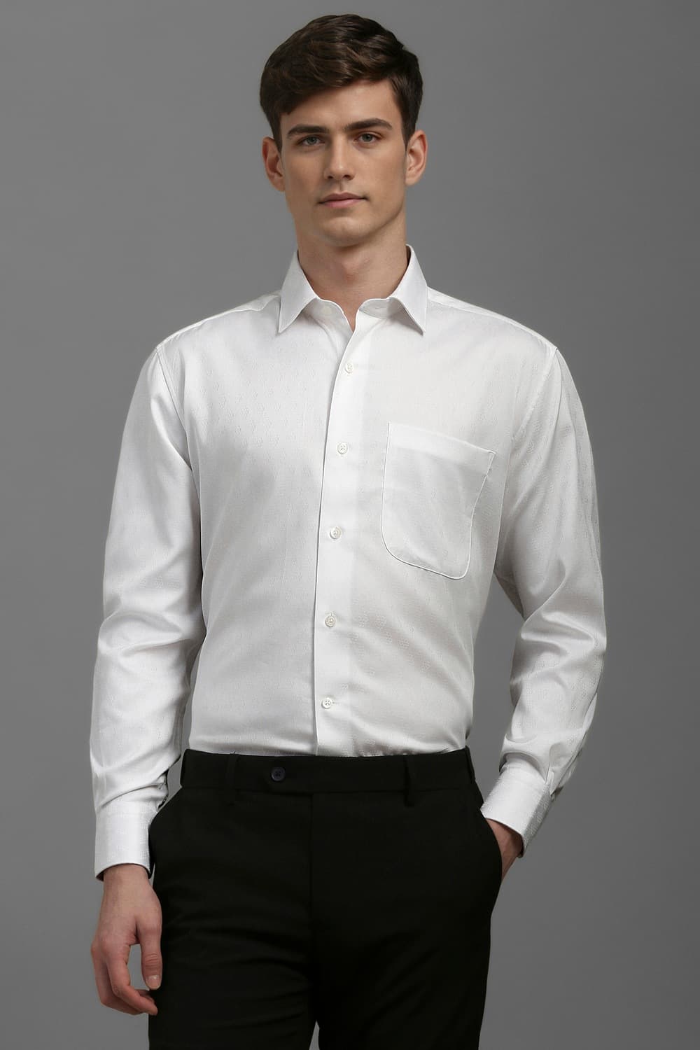 Men White Classic Fit Textured Full Sleeves Ceremonial Shirt | Louisphilippe