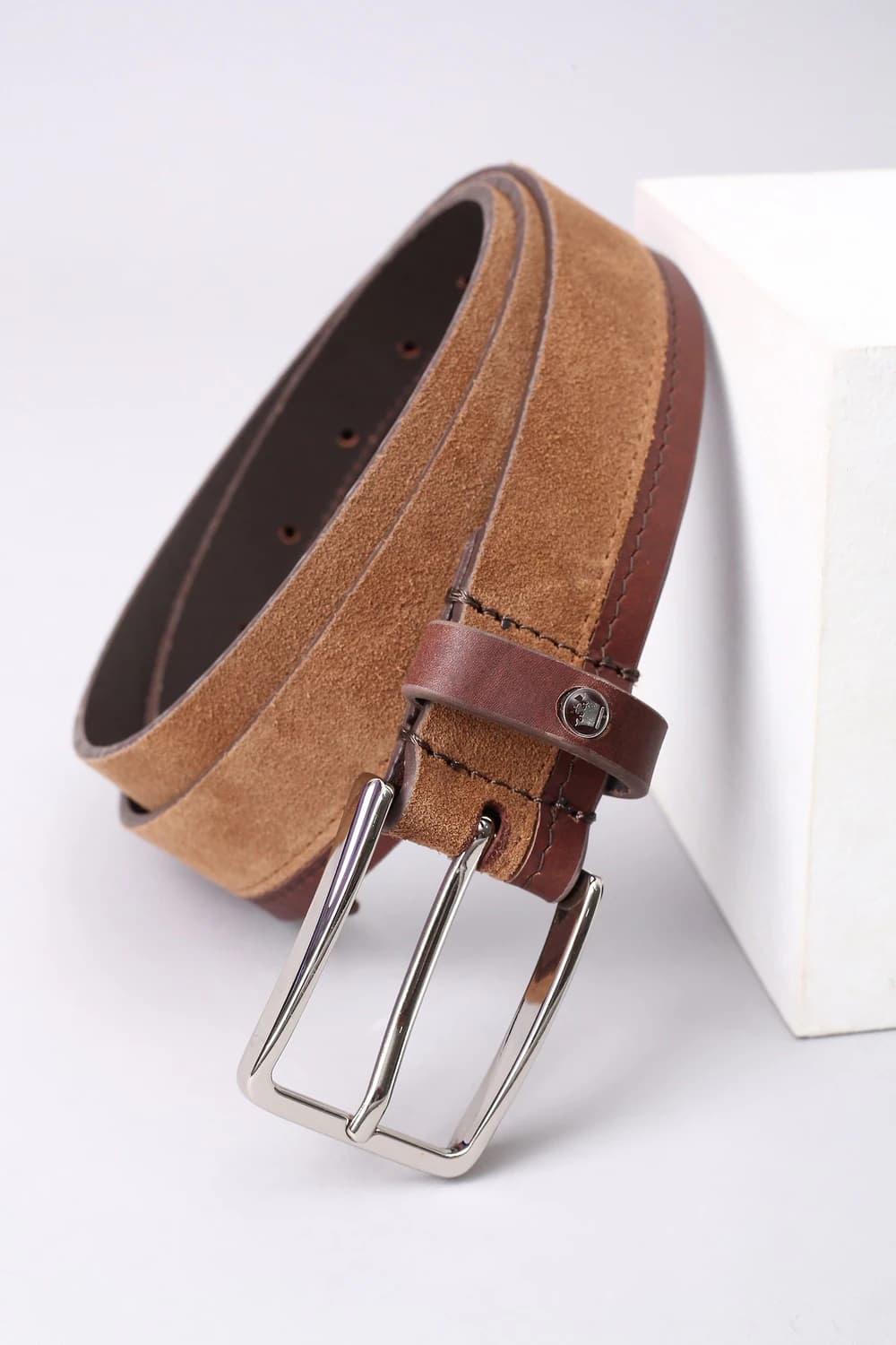 Men Brown Stripe Leather Casual Belt | Louisphilippe