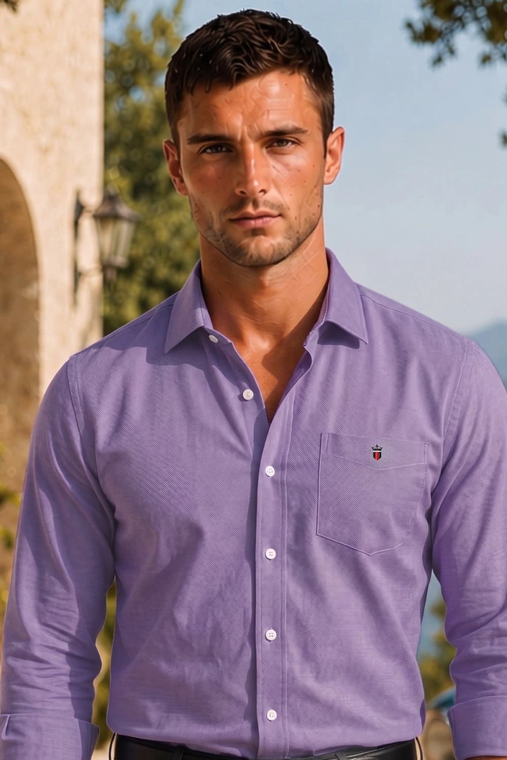 Mens Lavendar Solid Easy Care Natural Stretch Oxford Slim fit Casual Shirt | Louisphilippe Mens Lavendar Solid Easy Care Natural Stretch Oxford Slim fit Casual Shirt | Louisphilippe
