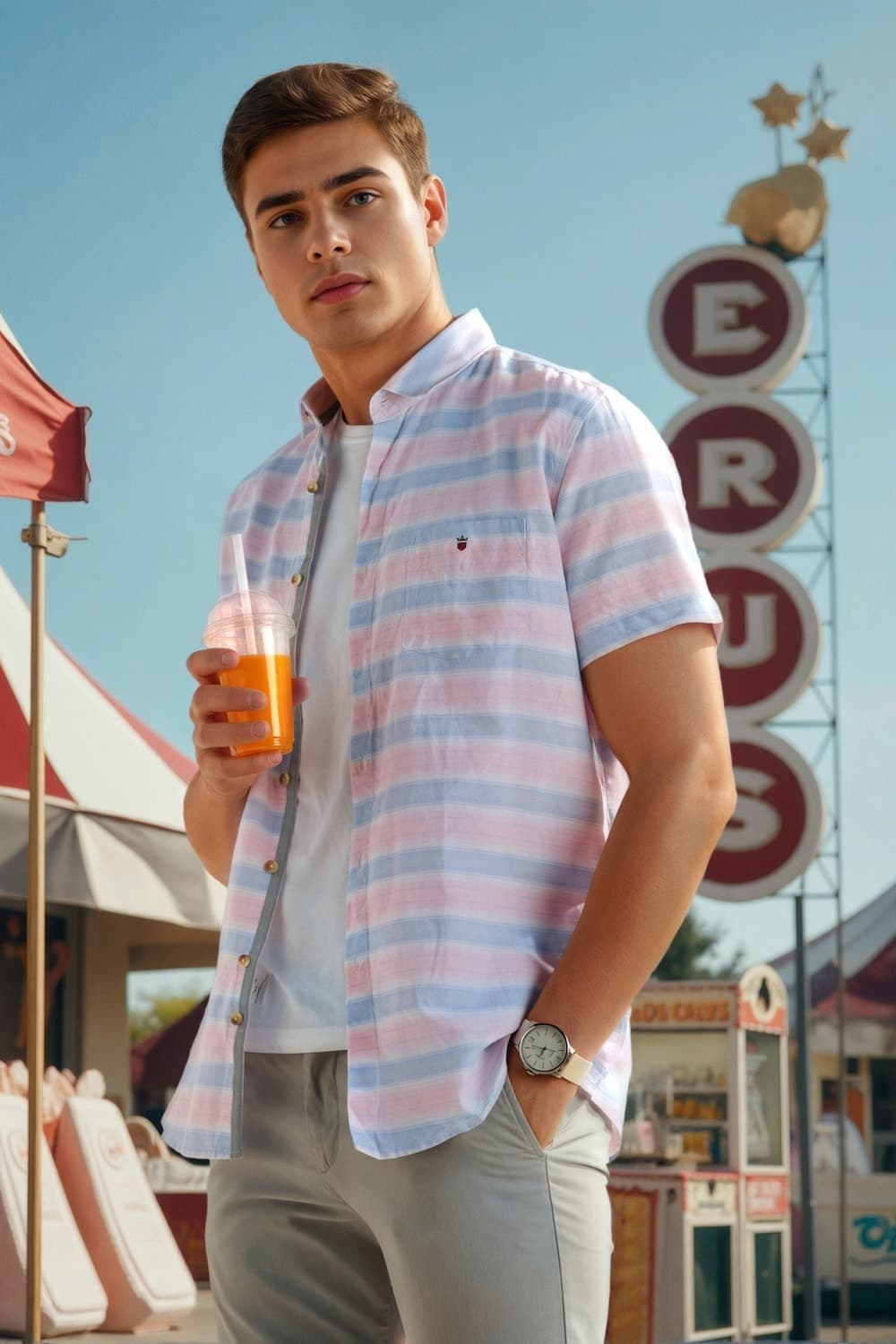 Men Pink Slim Fit Stripe Half Sleeves Casual Shirt | Louisphilippe