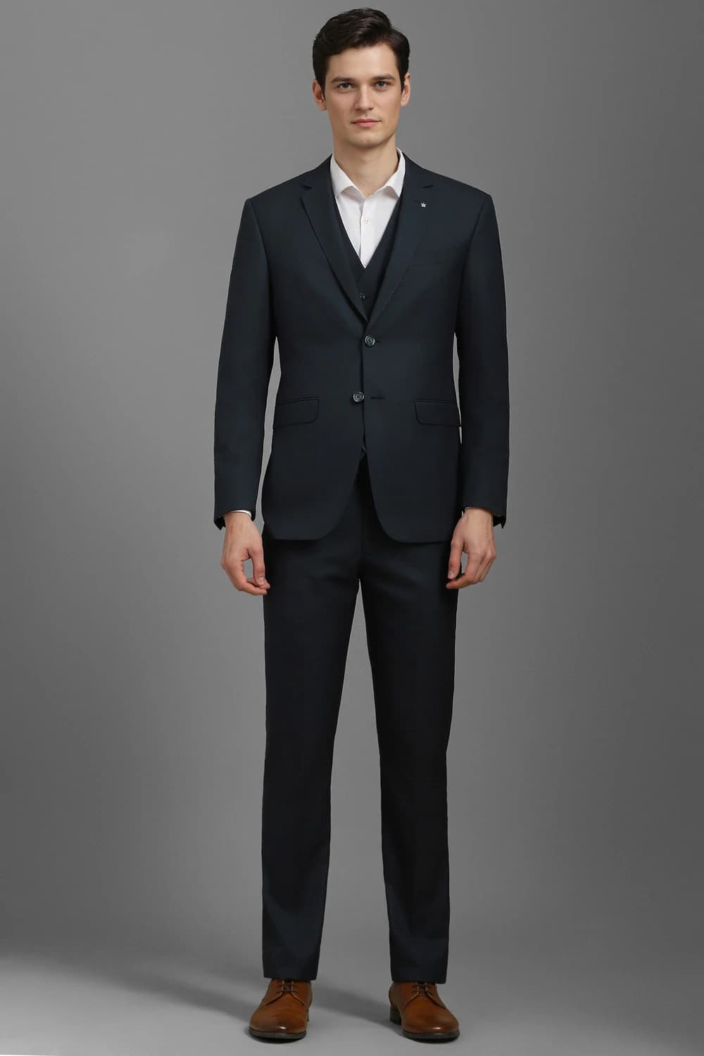 Men Green Slim Fit Textured Formal Three Piece Suit | Louisphilippe