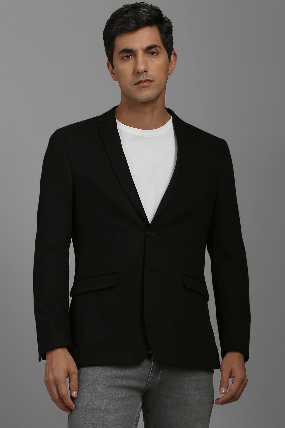Men Black Super Slim Fit Solid Casual Blazer | Louisphilippe