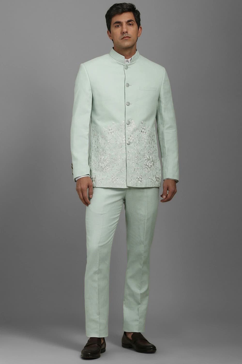 Men Green Regular Fit Embroidered Formal Two Piece Suit | Louisphilippe