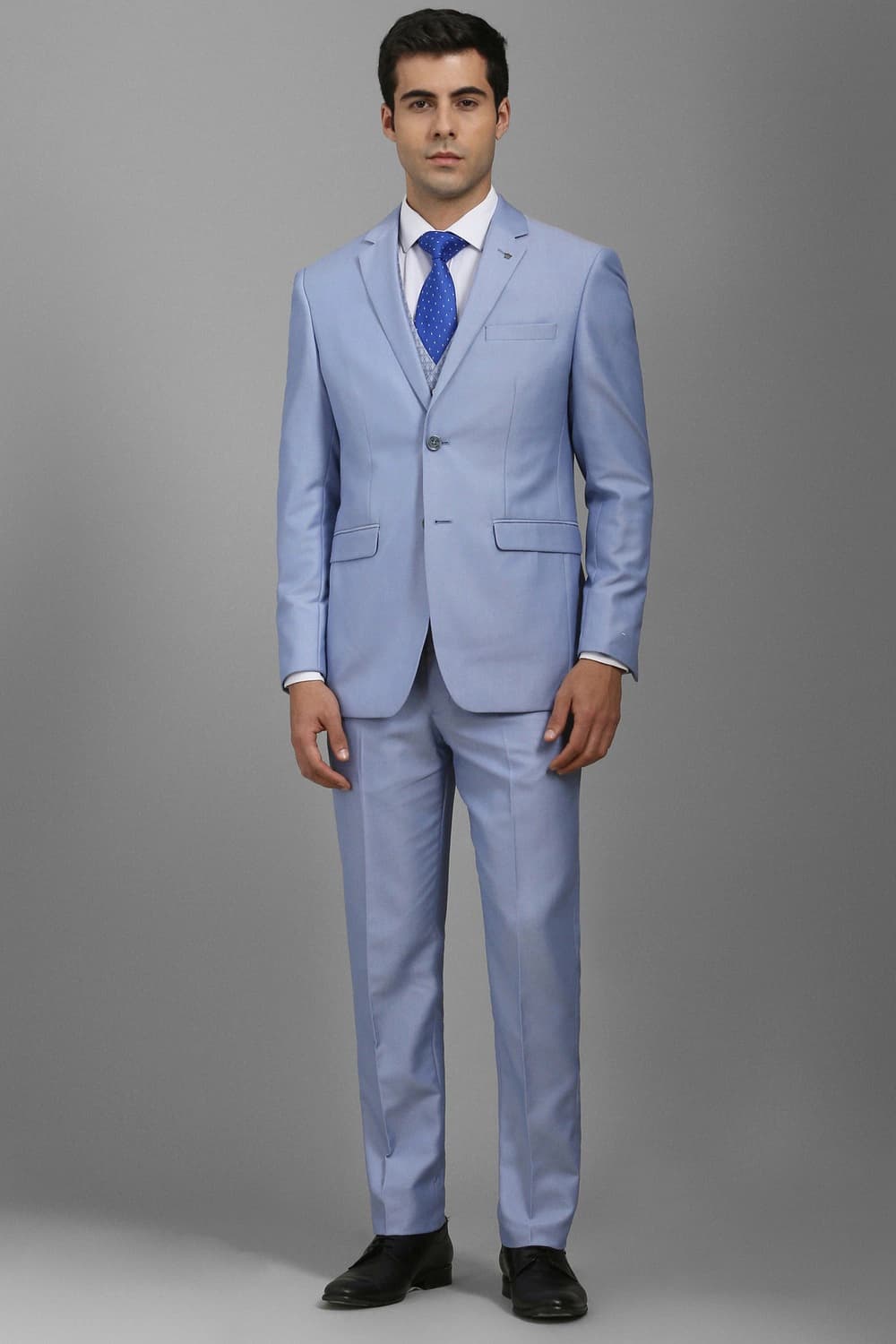 Men Blue Slim Fit Textured Formal Three Piece Suit | Louisphilippe