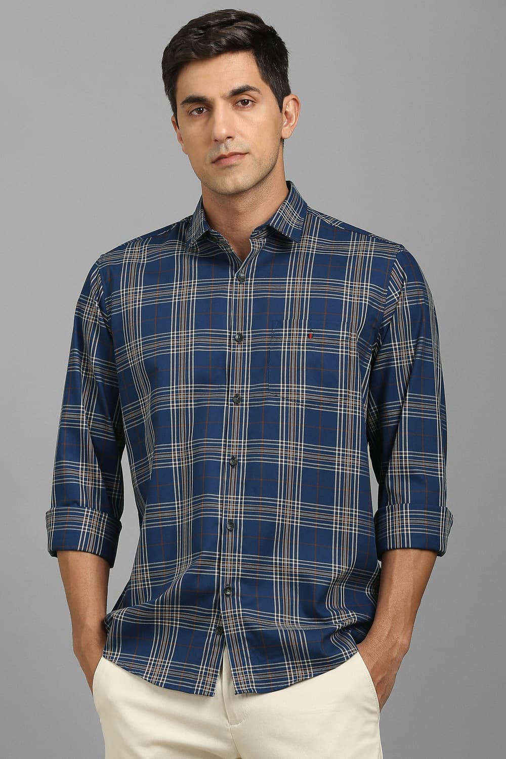 Men Blue Check Full Sleeves Casual Shirt | Louisphilippe