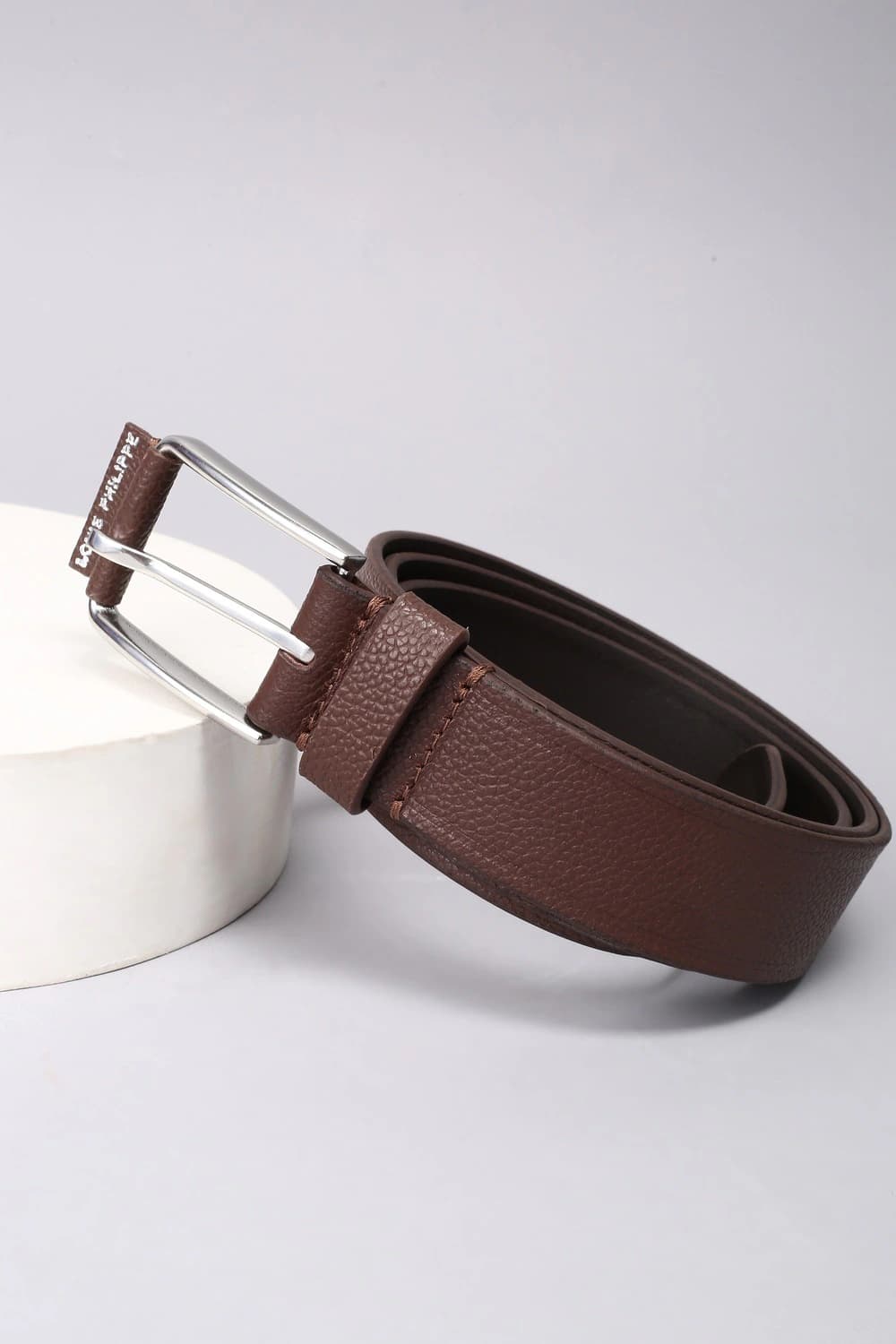 Men Brown Textured Leather Casual Belt | Louisphilippe
