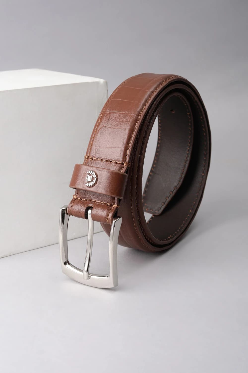 Men Brown Textured Genuine Leather Casual Belt | Louisphilippe