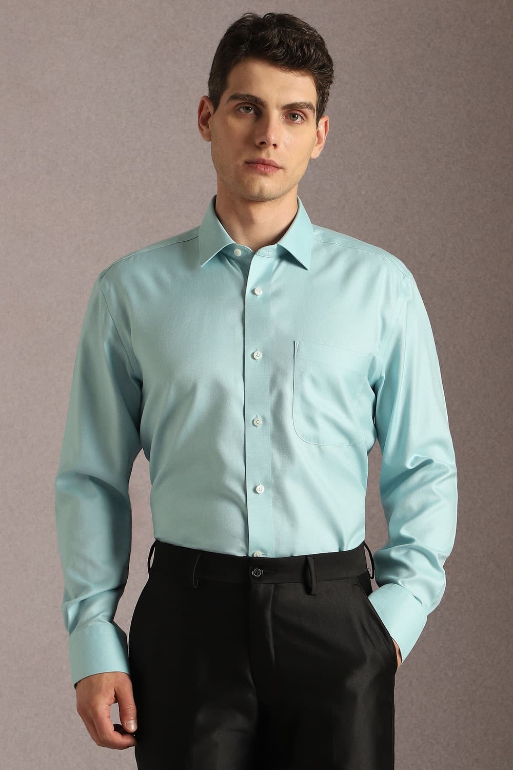 Men Light Blue Classic Fit Textured Full Sleeves Formal Shirt | Louisphilippe