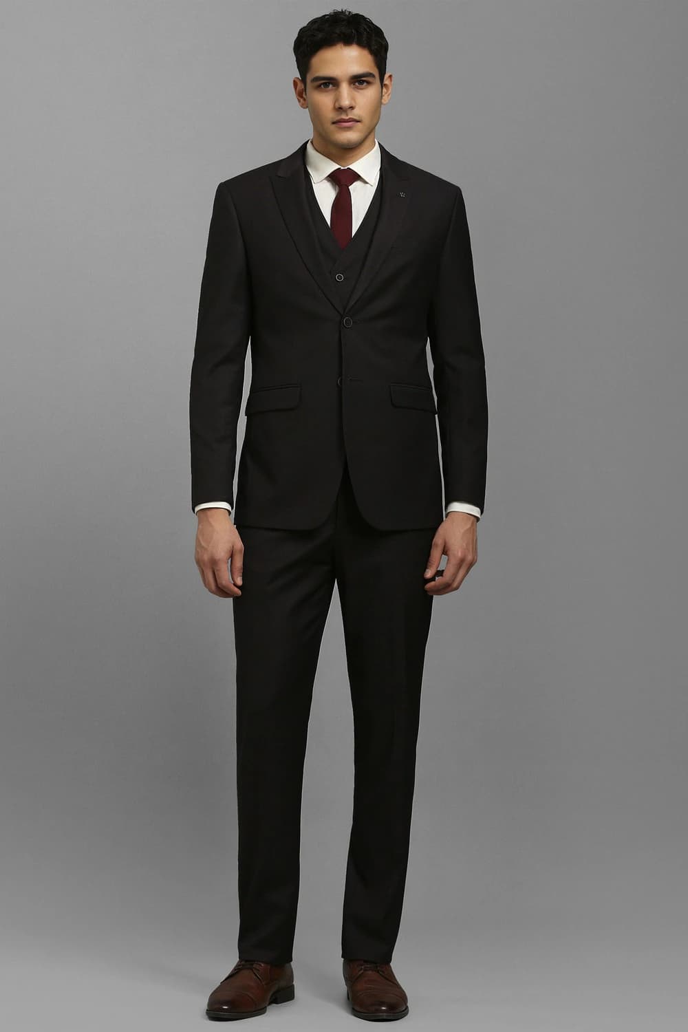 Men Black Textured Formal Three Piece Suit | Louisphilippe
