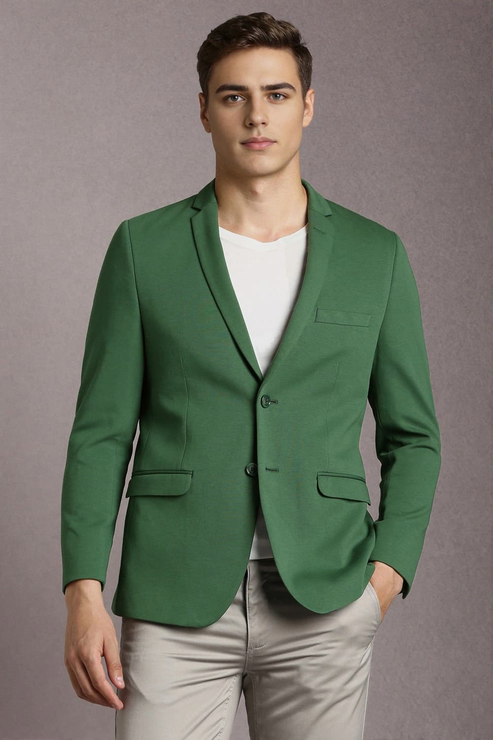 Men Green Super Slim Fit Textured Casual Blazer | Louisphilippe