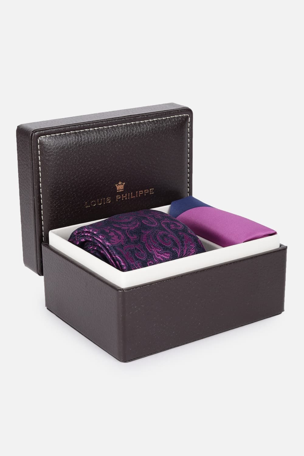 Men Purple Embroidered Tie and Pocket Square | Louisphilippe