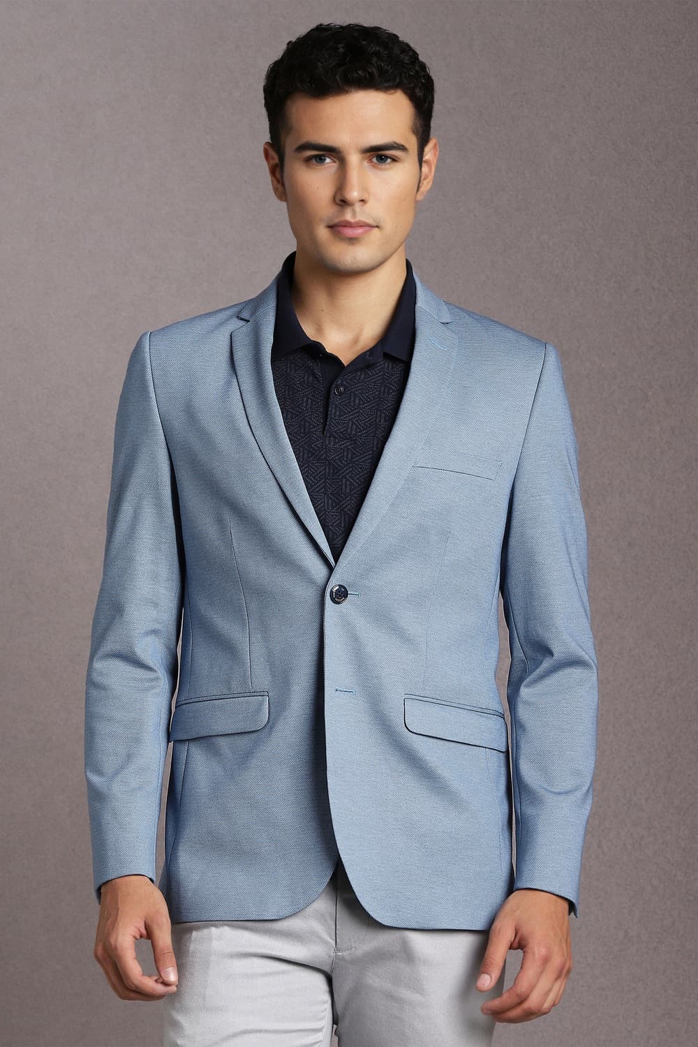 Men Light Blue Super Slim Fit Textured Casual Blazer | Louisphilippe