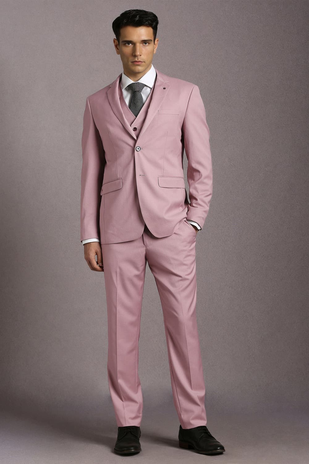 Men Pink Textured Formal Three Piece Suit | Louisphilippe